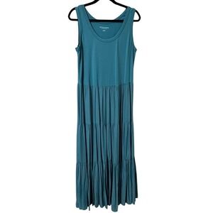 Soft Surroundings Tiered Maxi Tank Dress Teal Blue Size Large‎ *Flaw